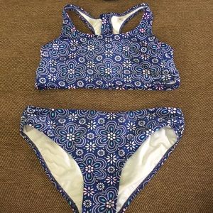 Navy bathing suit with zipper on the back